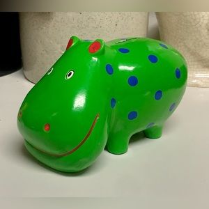 1970s Vintage Polka Dot Pattern Hippopotamus Coin Bank
